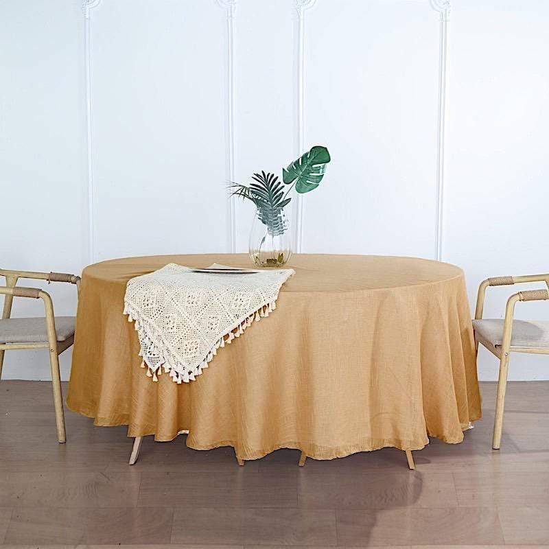 108" Round Premium Faux Burlap Polyester Tablecloth - Natural TAB_JUTE02_108_NAT