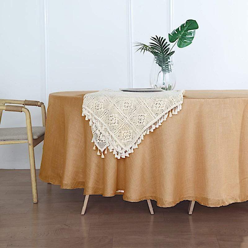 108" Round Premium Faux Burlap Polyester Tablecloth - Natural TAB_JUTE02_108_NAT