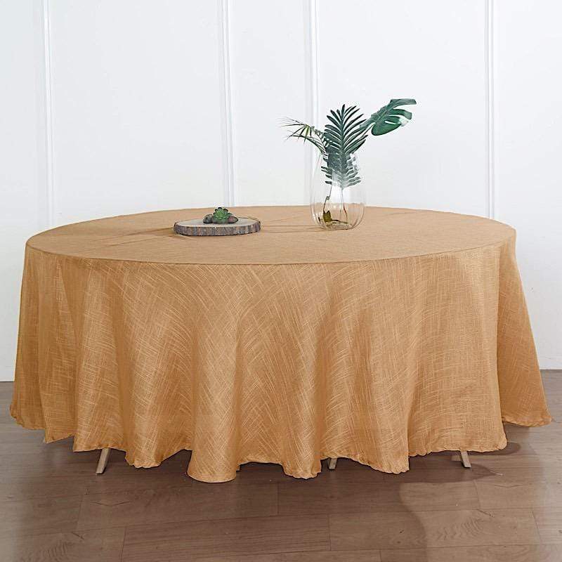 108" Round Premium Faux Burlap Polyester Tablecloth - Natural TAB_JUTE02_108_NAT