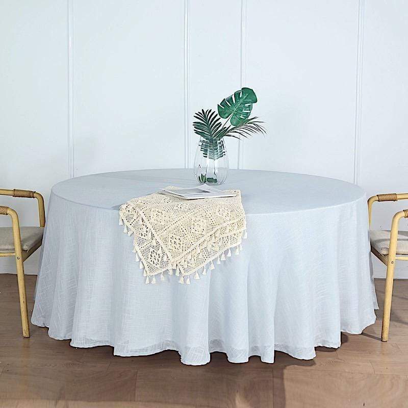108" Round Premium Faux Burlap Polyester Tablecloth - Silver TAB_JUTE02_108_SILV