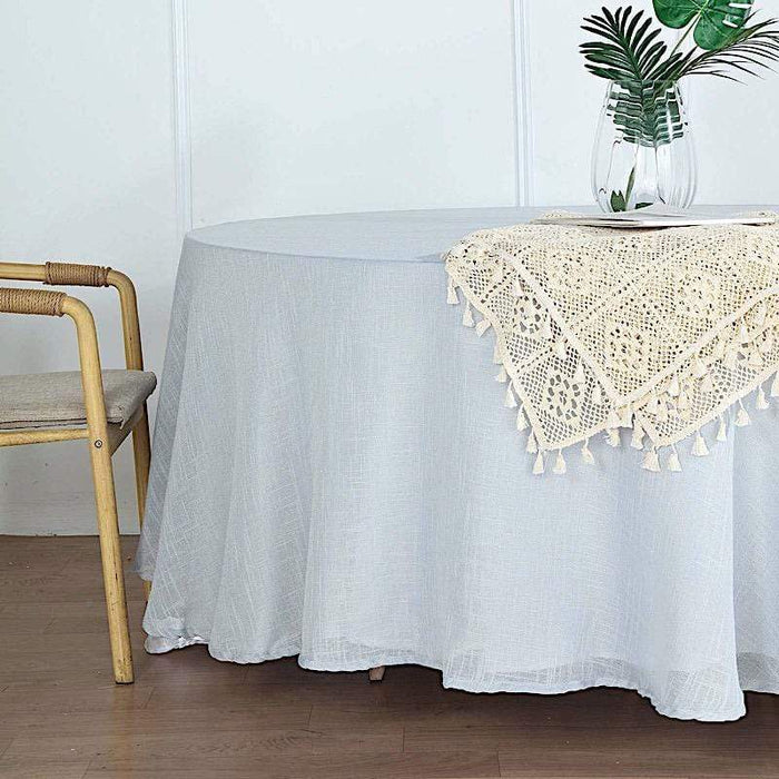 108" Round Premium Faux Burlap Polyester Tablecloth - Silver TAB_JUTE02_108_SILV