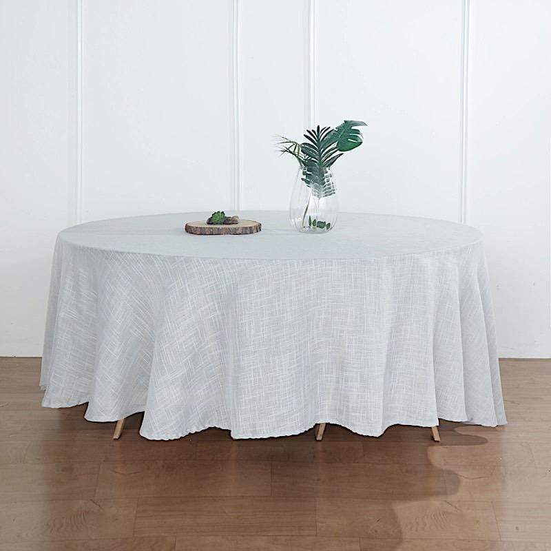 108" Round Premium Faux Burlap Polyester Tablecloth - Silver TAB_JUTE02_108_SILV
