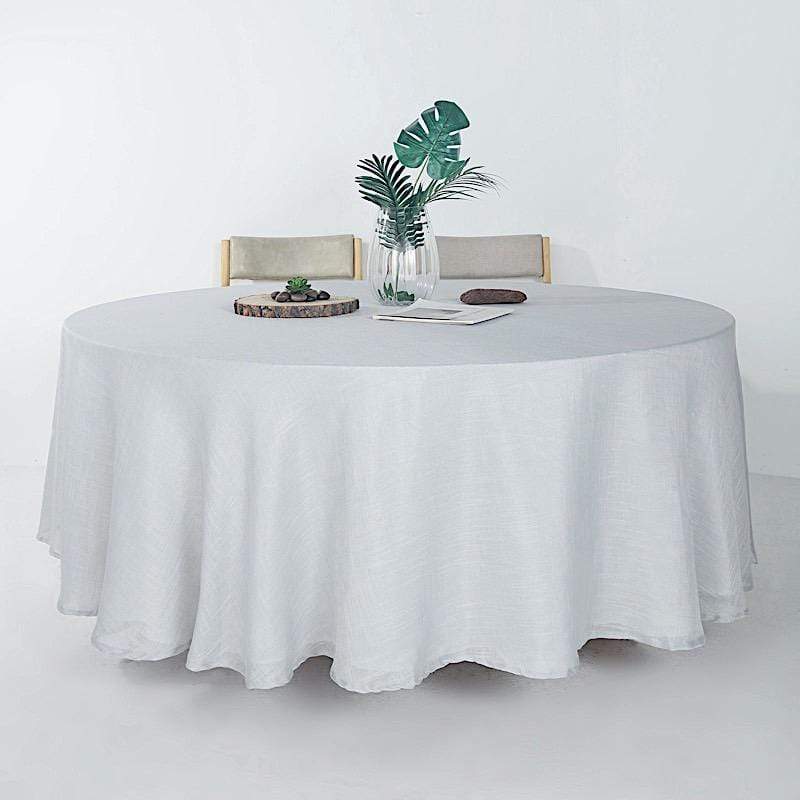 108" Round Premium Faux Burlap Polyester Tablecloth - Silver TAB_JUTE02_108_SILV