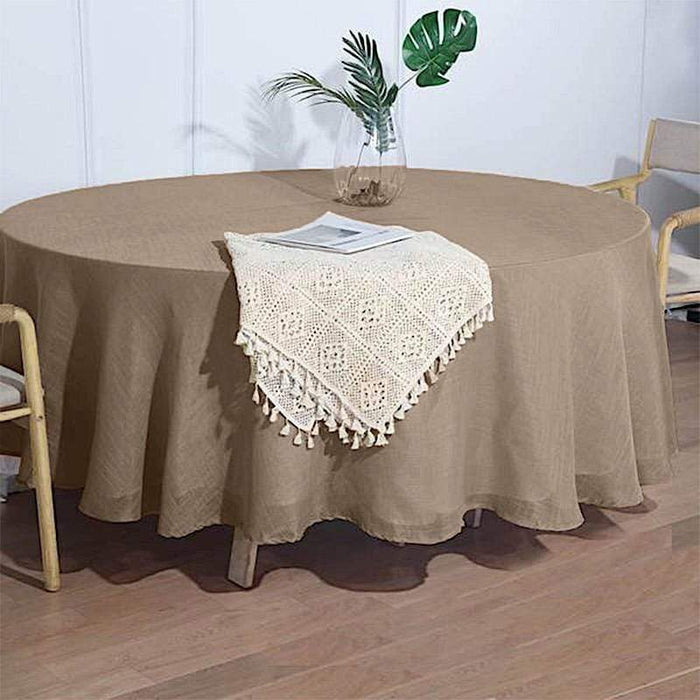 108" Round Premium Faux Burlap Polyester Tablecloth - Taupe Brown TAB_JUTE02_108_063