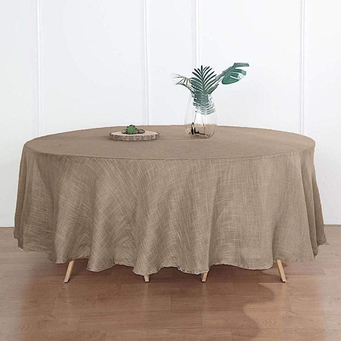 108" Round Premium Faux Burlap Polyester Tablecloth - Taupe Brown TAB_JUTE02_108_063