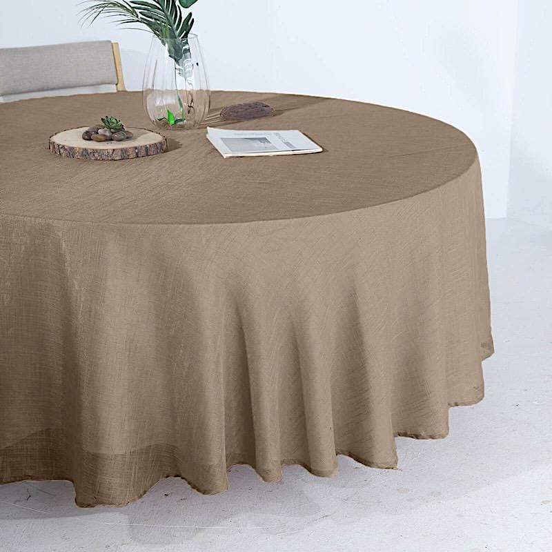 108" Round Premium Faux Burlap Polyester Tablecloth - Taupe Brown TAB_JUTE02_108_063