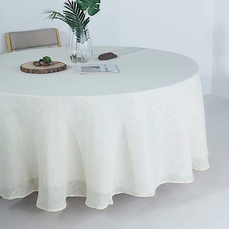 108" Round Premium Faux Burlap Polyester Tablecloth - White TAB_JUTE02_108_WHT