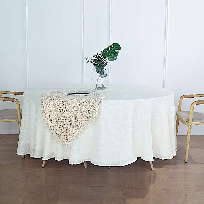 108" Round Premium Faux Burlap Polyester Tablecloth - White TAB_JUTE02_108_WHT