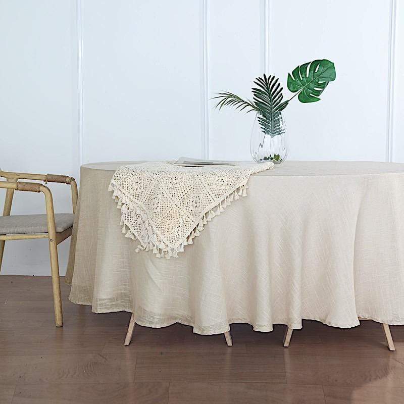 108" Round Premium Faux Burlap Polyester Tablecloth