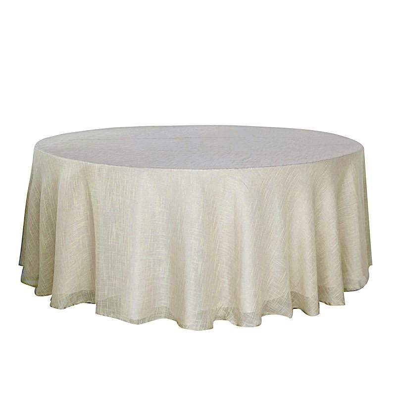 108" Round Premium Faux Burlap Polyester Tablecloth - Beige TAB_JUTE02_108_081