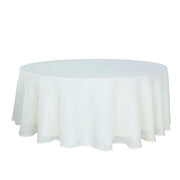 108" Round Premium Faux Burlap Polyester Tablecloth - White TAB_JUTE02_108_WHT