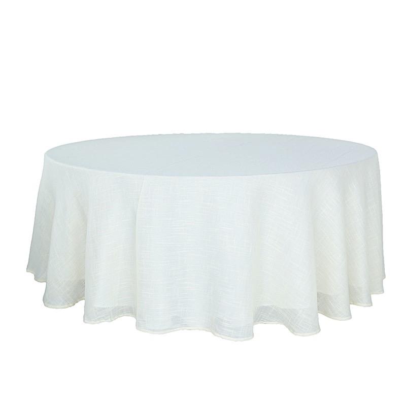 108" Round Premium Faux Burlap Polyester Tablecloth - White TAB_JUTE02_108_WHT
