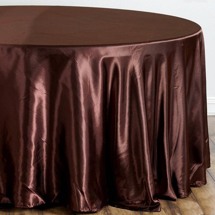 108" Satin Round Tablecloth Wedding Party Table Linens - Chocolate Brown TAB_STN108_CHOC