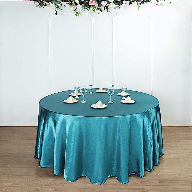108" Satin Round Tablecloth Wedding Party Table Linens - Teal TAB_STN108_TEAL