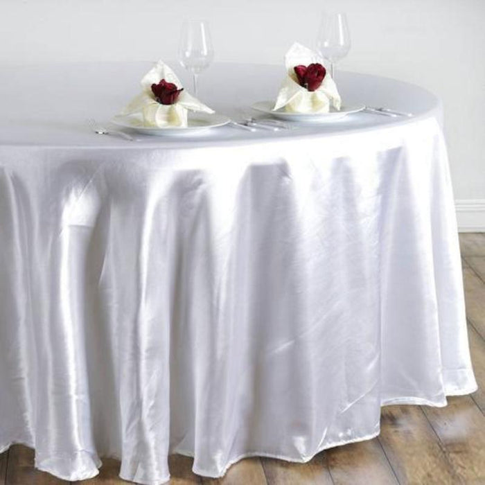 108" Satin Round Tablecloth Wedding Party Table Linens TAB_STN108_WHT