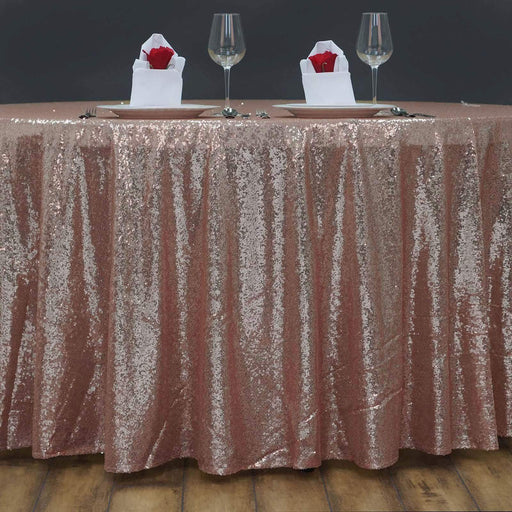 108" Sequined Round Tablecloth - Blush TAB_02_108_046