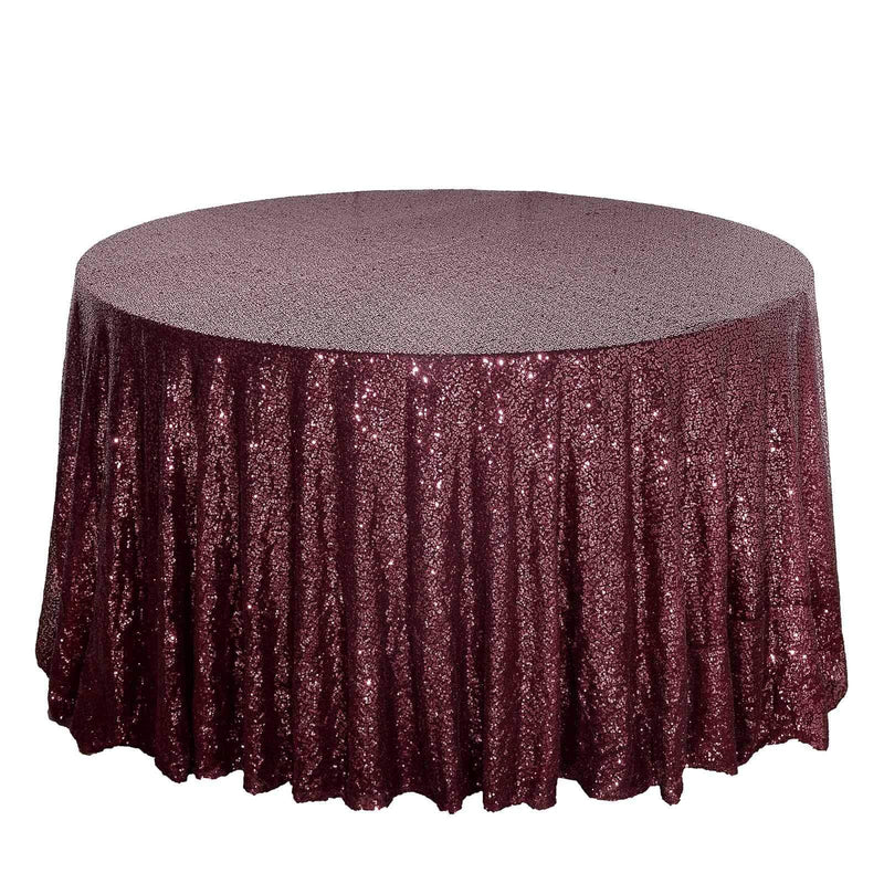 108" Sequined Round Tablecloth - Burgundy TAB_02_108_BURG
