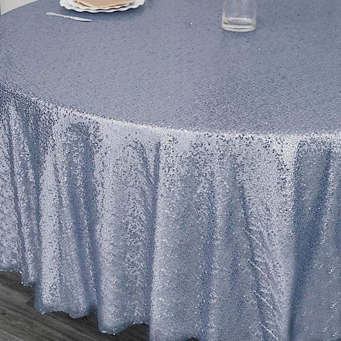 108" Sequined Round Tablecloth - Dusty Blue TAB_02_108_086