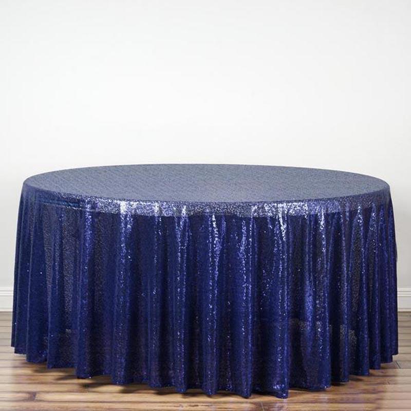 108" Sequined Round Tablecloth - Navy Blue TAB_02_108_NAVY