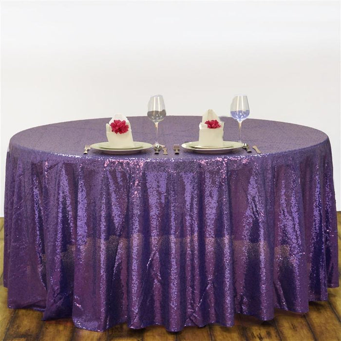 108" Sequined Round Tablecloth - Purple TAB_02_108_PURP