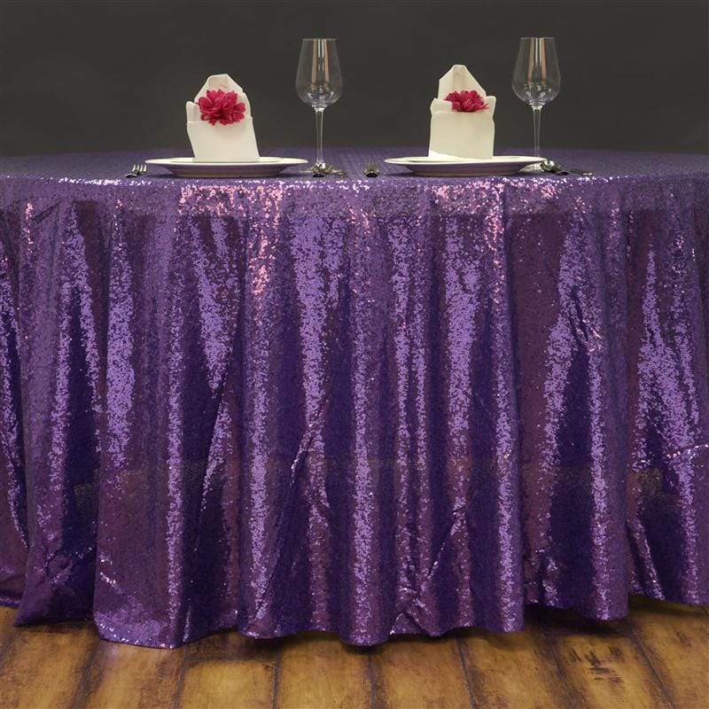 108" Sequined Round Tablecloth - Purple TAB_02_108_PURP