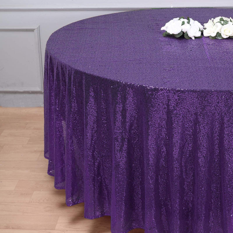 108" Sequined Round Tablecloth - Purple TAB_02_108_PURP