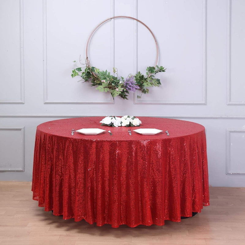 108" Sequined Round Tablecloth - Red TAB_02_108_RED
