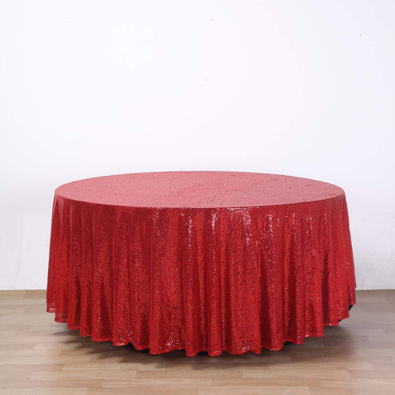 108" Sequined Round Tablecloth - Red TAB_02_108_RED
