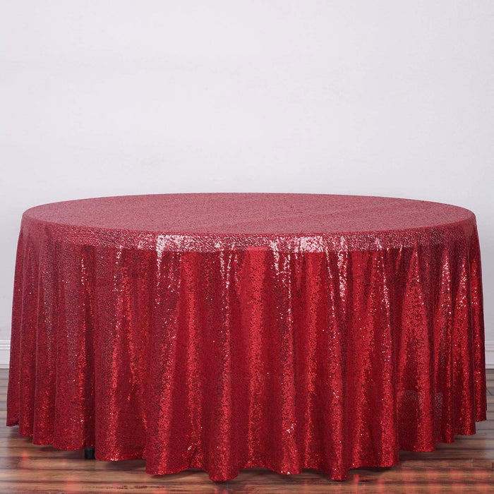 108" Sequined Round Tablecloth - Red TAB_02_108_RED