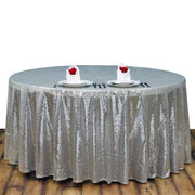 108" Sequined Round Tablecloth - Silver Light Gray TAB_02_108_SILV