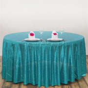 108" Sequined Round Tablecloth - Turquoise TAB_02_108_TURQ