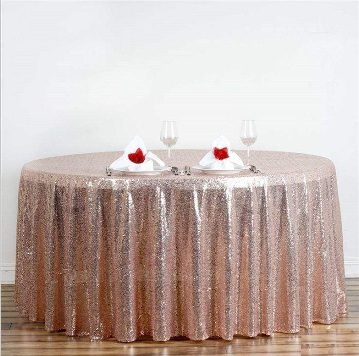 108" Sequined Round Tablecloth - Blush TAB_02_108_046