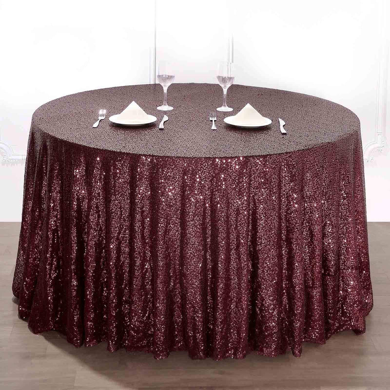 108" Sequined Round Tablecloth - Burgundy TAB_02_108_BURG