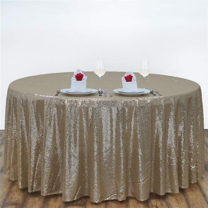 108" Sequined Round Tablecloth - Champagne TAB_02_108_CHMP