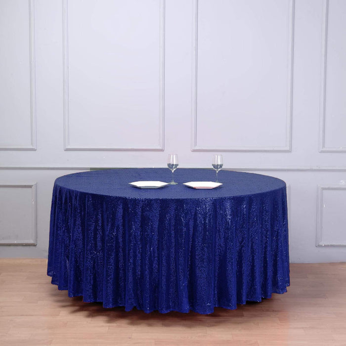 108" Sequined Round Tablecloth - Navy Blue TAB_02_108_NAVY