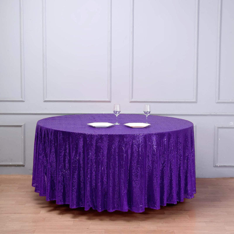 108" Sequined Round Tablecloth - Purple TAB_02_108_PURP