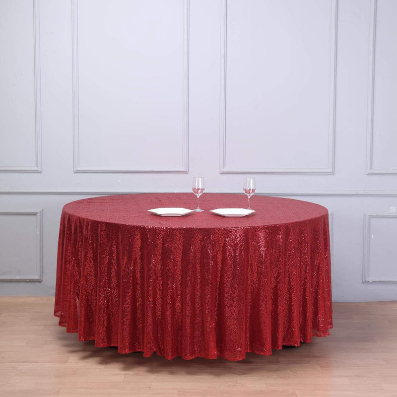 108" Sequined Round Tablecloth - Red TAB_02_108_RED