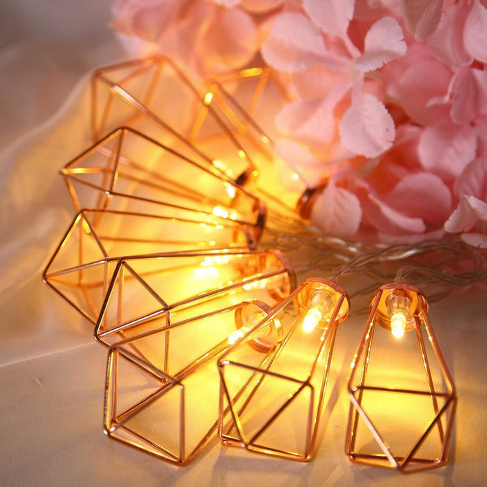 11 ft 20 Metal Geometric Prism with White LED Fairy Lights - Rose Gold LEDSTR27_054
