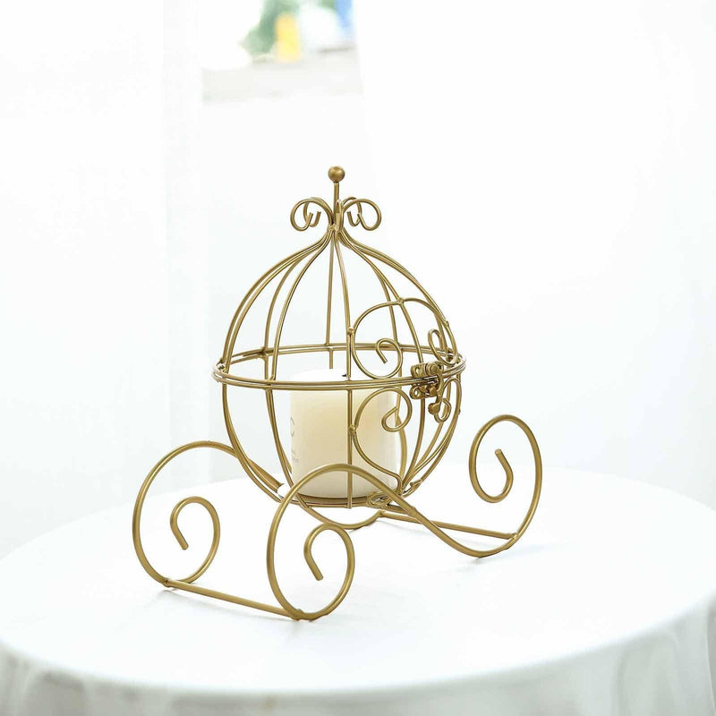 11" tall Cinderella Coach Plant Stand Party Centerpiece - Gold IRON_COACH01_GOLD
