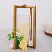 11" tall Geometric Metal Cross Bar Lantern with Glass Candle Holder