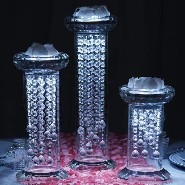 11" tall Glass Crystal Wedding Party Centerpiece Pedestal Riser - Clear CHDLR_GLAS_009