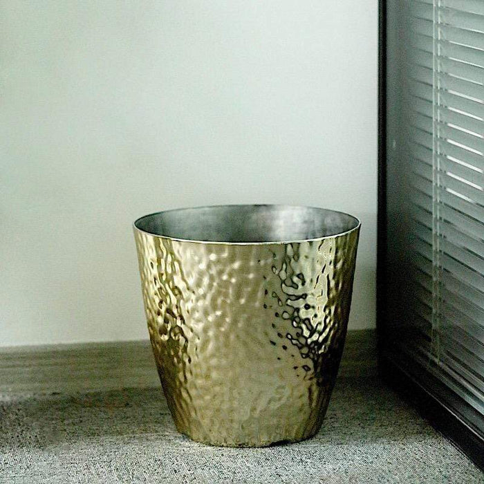 11" tall Round Plastic Flower Plant Pot with Metallic Hammered Design