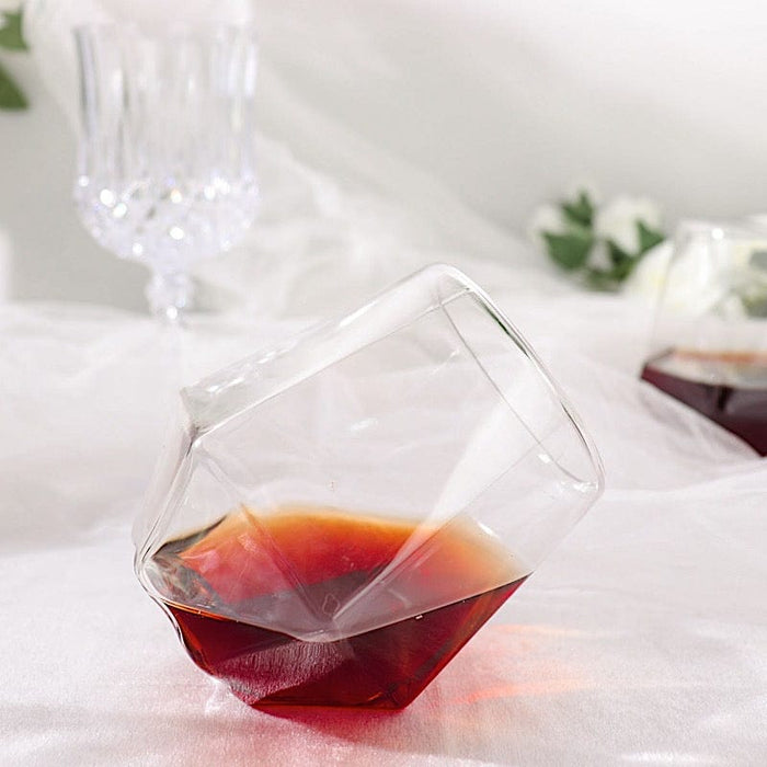 12 Clear 12 oz Geometric Stemless Plastic Wine Glasses - Disposable Tableware DSP_CUWN005_12_CLR