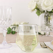12 Clear 12 oz Geometric Stemless Plastic Wine Glasses - Disposable Tableware DSP_CUWN005_12_CLR
