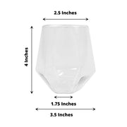12 Clear 12 oz Geometric Stemless Plastic Wine Glasses - Disposable Tableware DSP_CUWN005_12_CLR