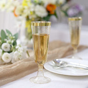 12 Clear 6 oz Glittered Plastic Flutes Champagne Glasses with Gold Rim - Disposable Tableware PLST_CU0071_CLGD