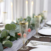 12 Clear 6 oz Glittered Plastic Flutes Champagne Glasses with Gold Rim - Disposable Tableware PLST_CU0071_CLGD