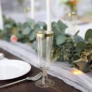 12 Clear 6 oz Glittered Plastic Flutes Champagne Glasses with Gold Rim - Disposable Tableware PLST_CU0071_CLGD