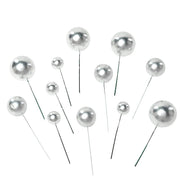 12 Faux Pearl Balls Cake Topper Picks Cupcake Decorations
