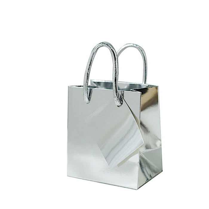 12 Metallic 5" Mini Paper Favor Gift Bags with Handles BAG_PAP01_4X4_SILV